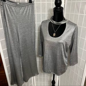Silver Shimmery 2 Piece Pant Set